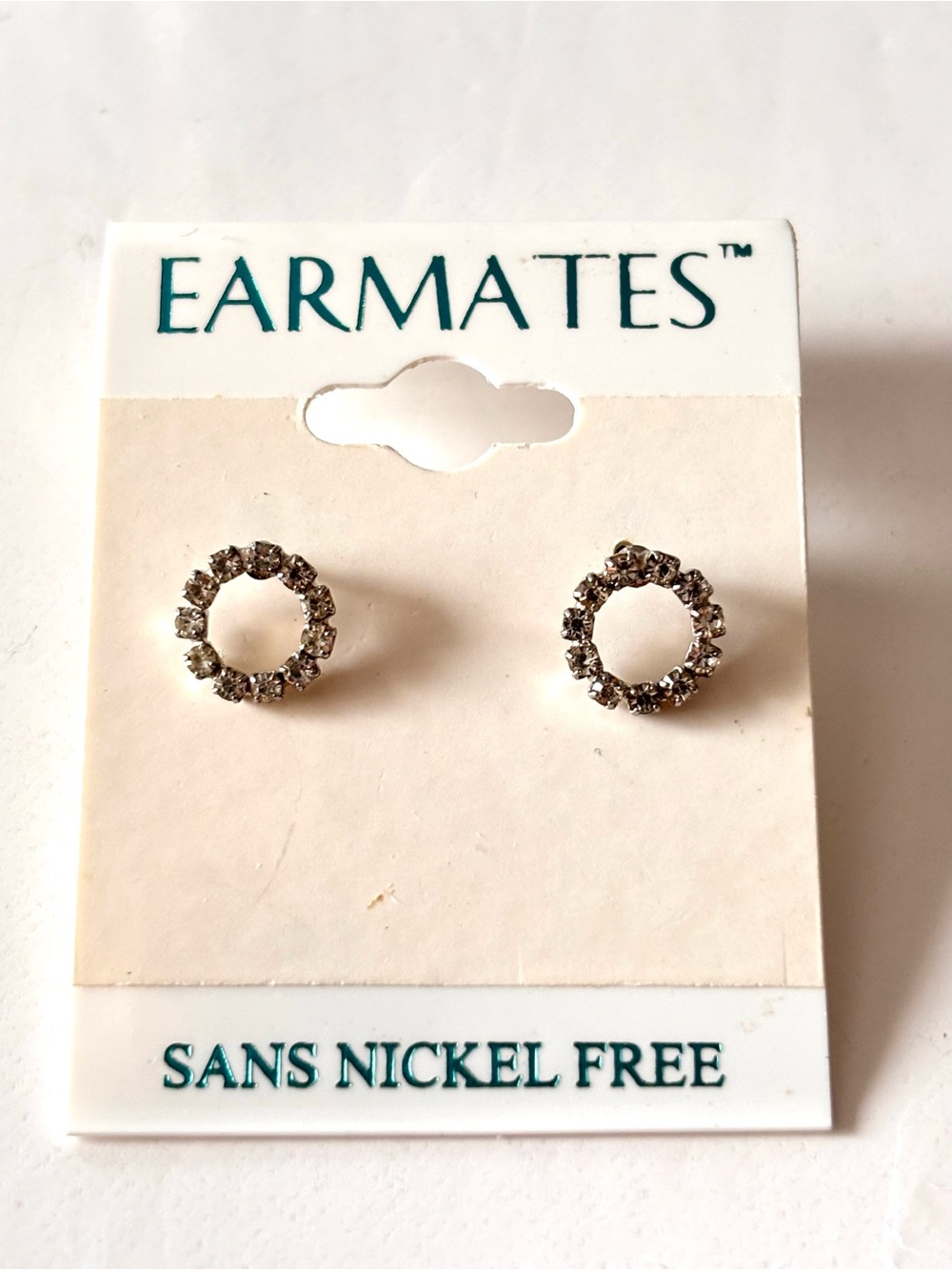 🌷5/25$ Dainty NWT Nickel free Silver-Tone Crystal Circle Stud Earrings